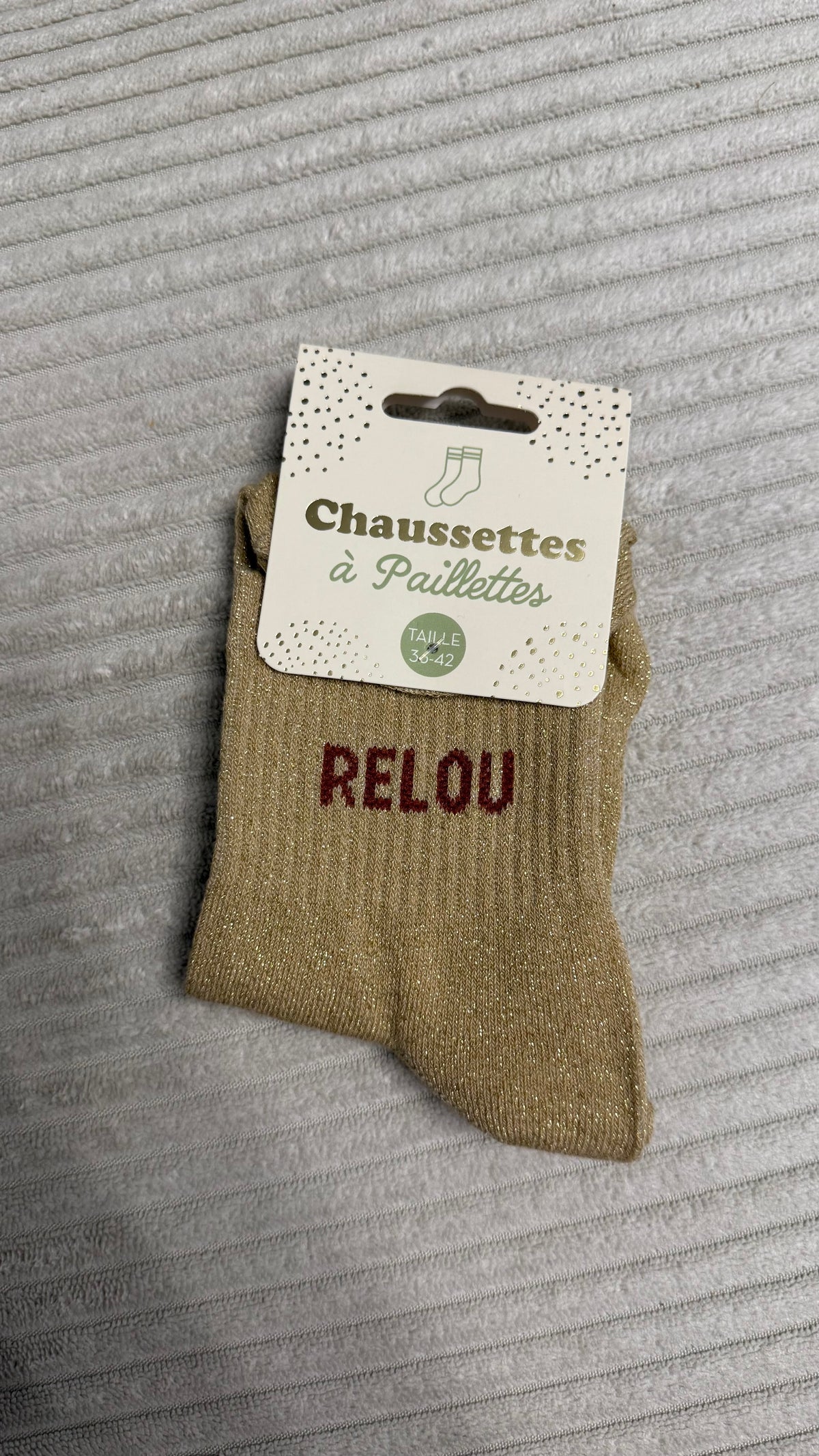 Chaussette à paillettes « Relou »