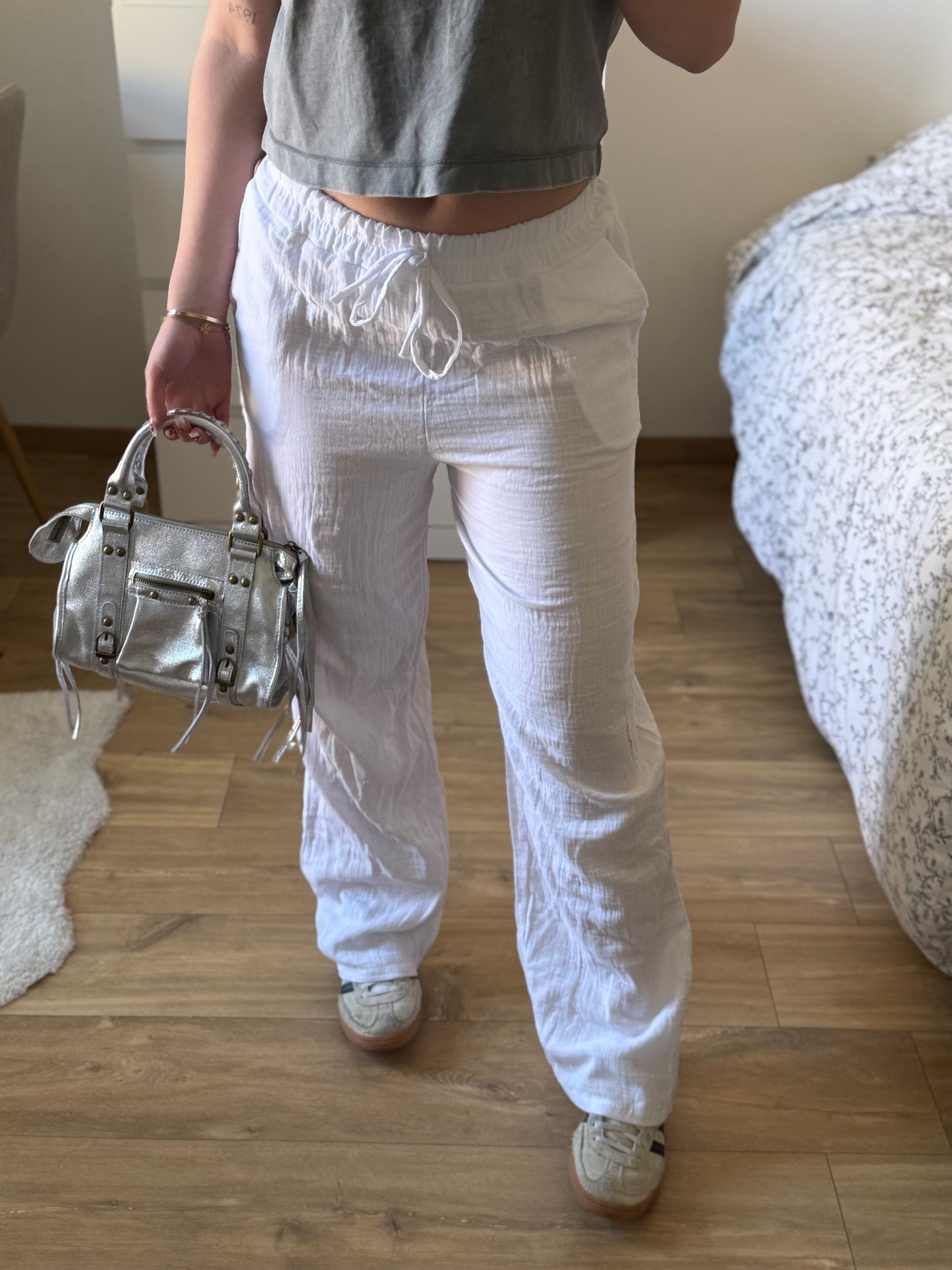 Pantalon en gaze de coton blanc