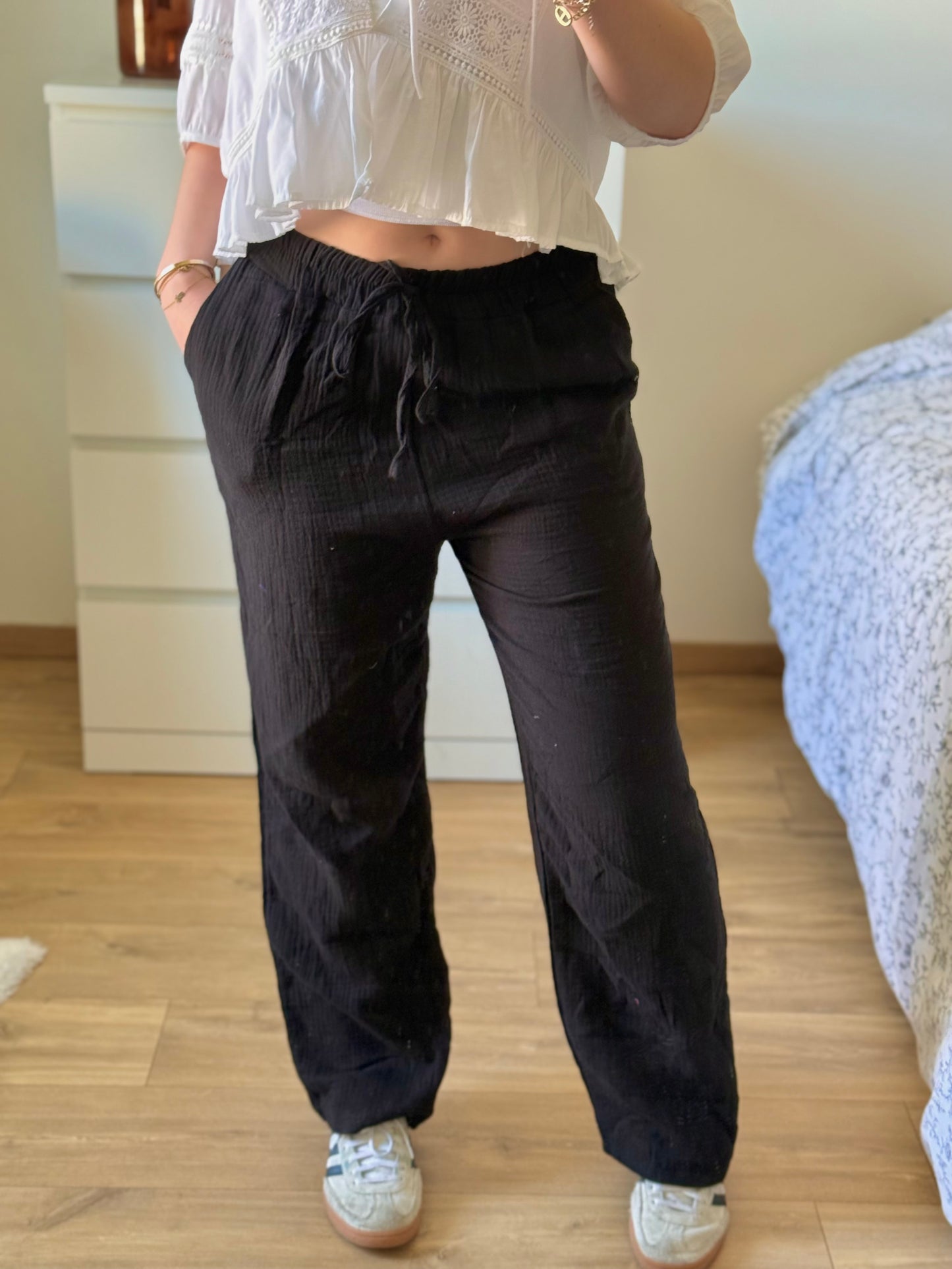 Pantalon en gaze de coton noir