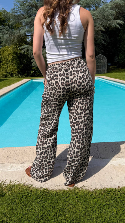 Pantalon en gaze de coton léopard