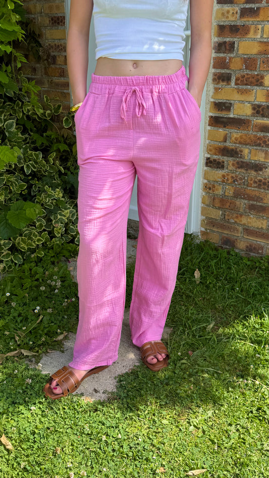 Pantalon en gaze de coton rose