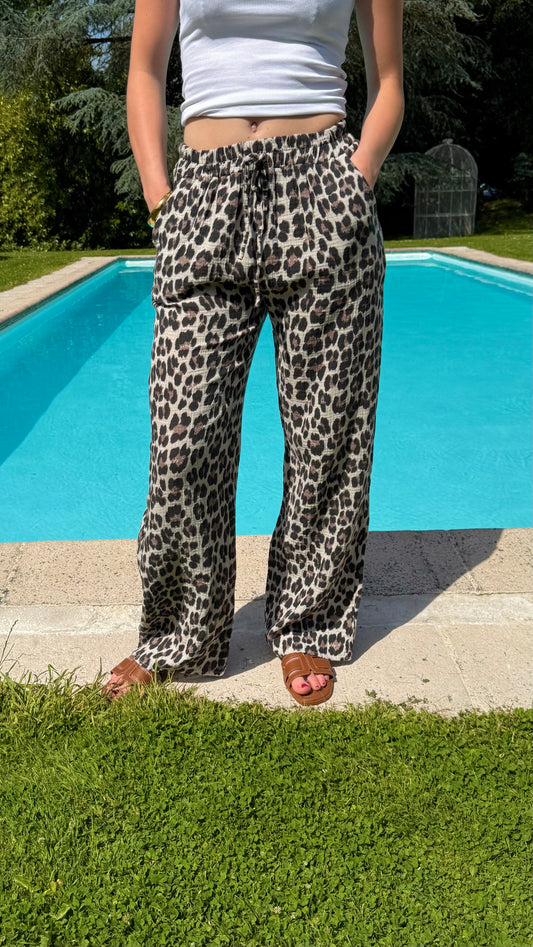 Pantalon en gaze de coton léopard